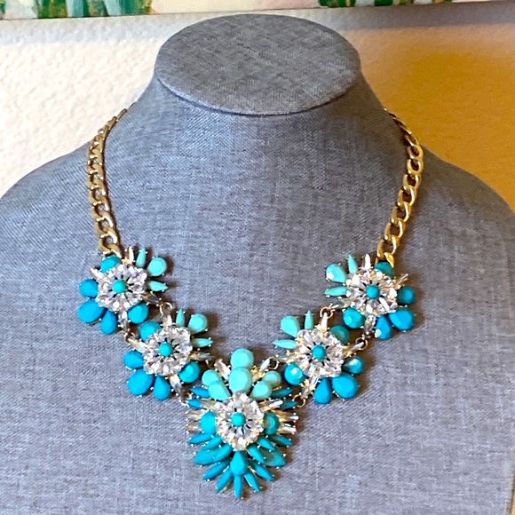 Vintage 90s Aqua's Rhinestoned Thick Statement Necklace